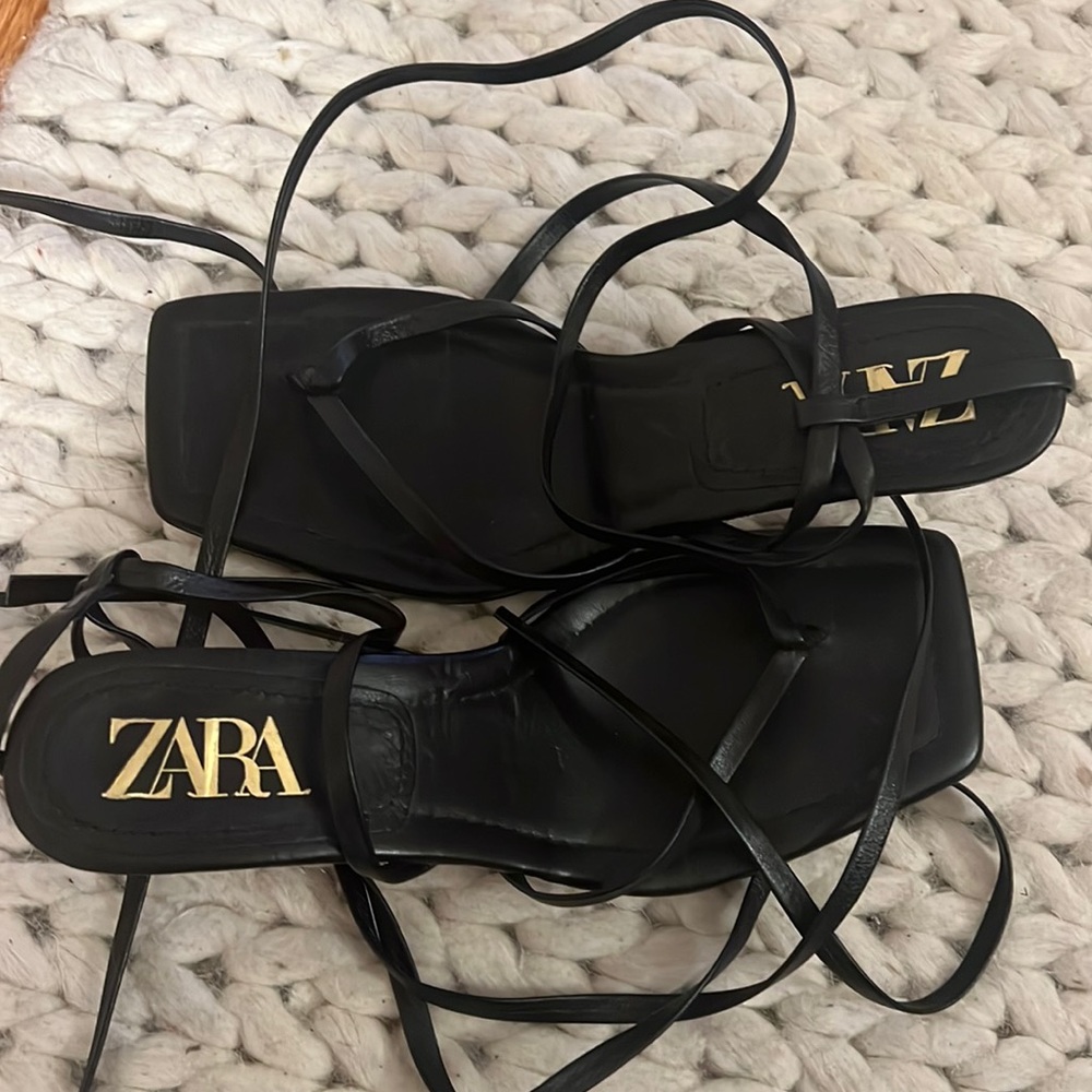 Zara black lace up heels size 40